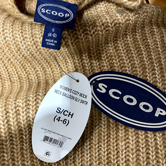 NWT Scoop Women's Cozy Mock Neck Sweater Balloon Sleeves Gray Brown Size Small - Picture 4 of 5